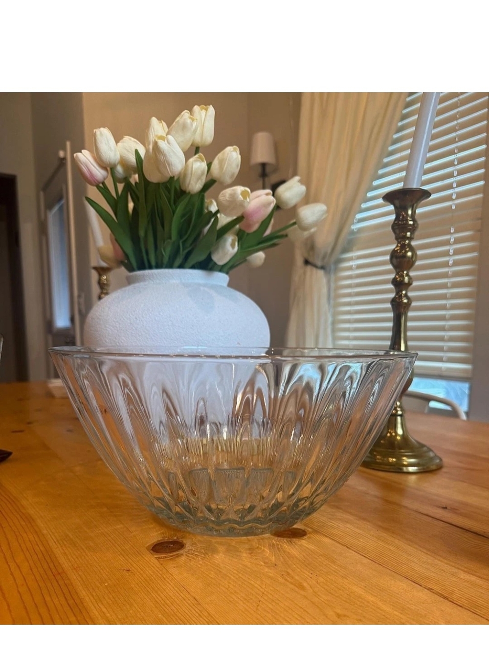 Anchor Hocking clear cut glass fluted bowl, pressed pattern decorative dish